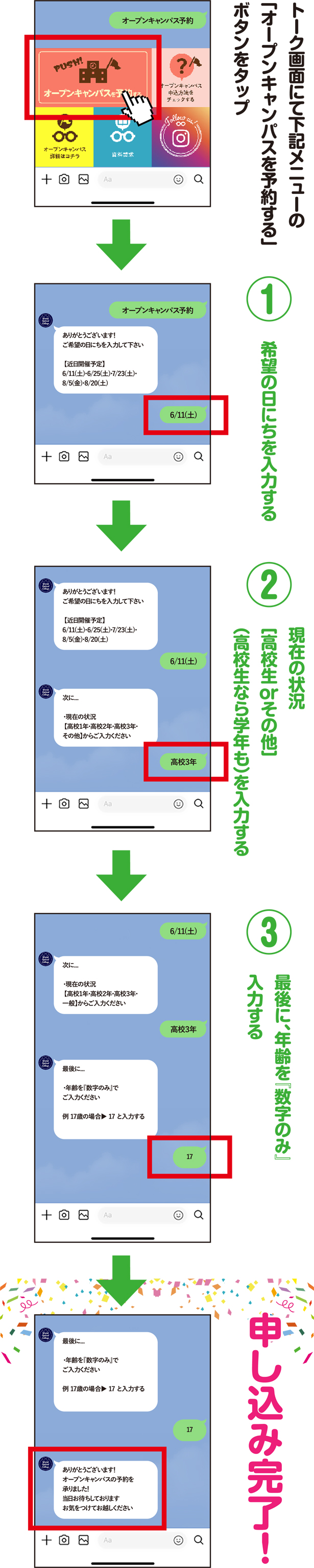 オープンキャンパス申込み方法